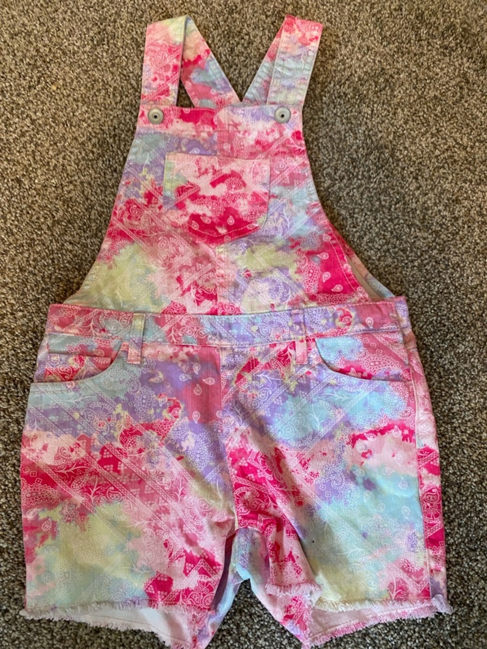 The Children's Place Pink Purple Pastel Tie-Dye Short Overalls